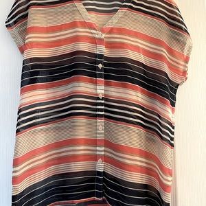 Sheer stripped button down top